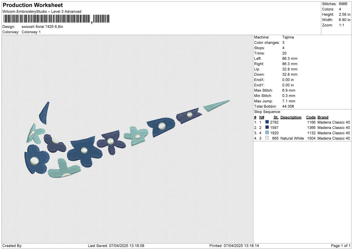 Swoosh Floral 7425 Embroidery File 6 size