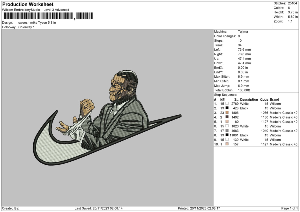 Swoosh Mike002 Embroidery File 6 sizes
