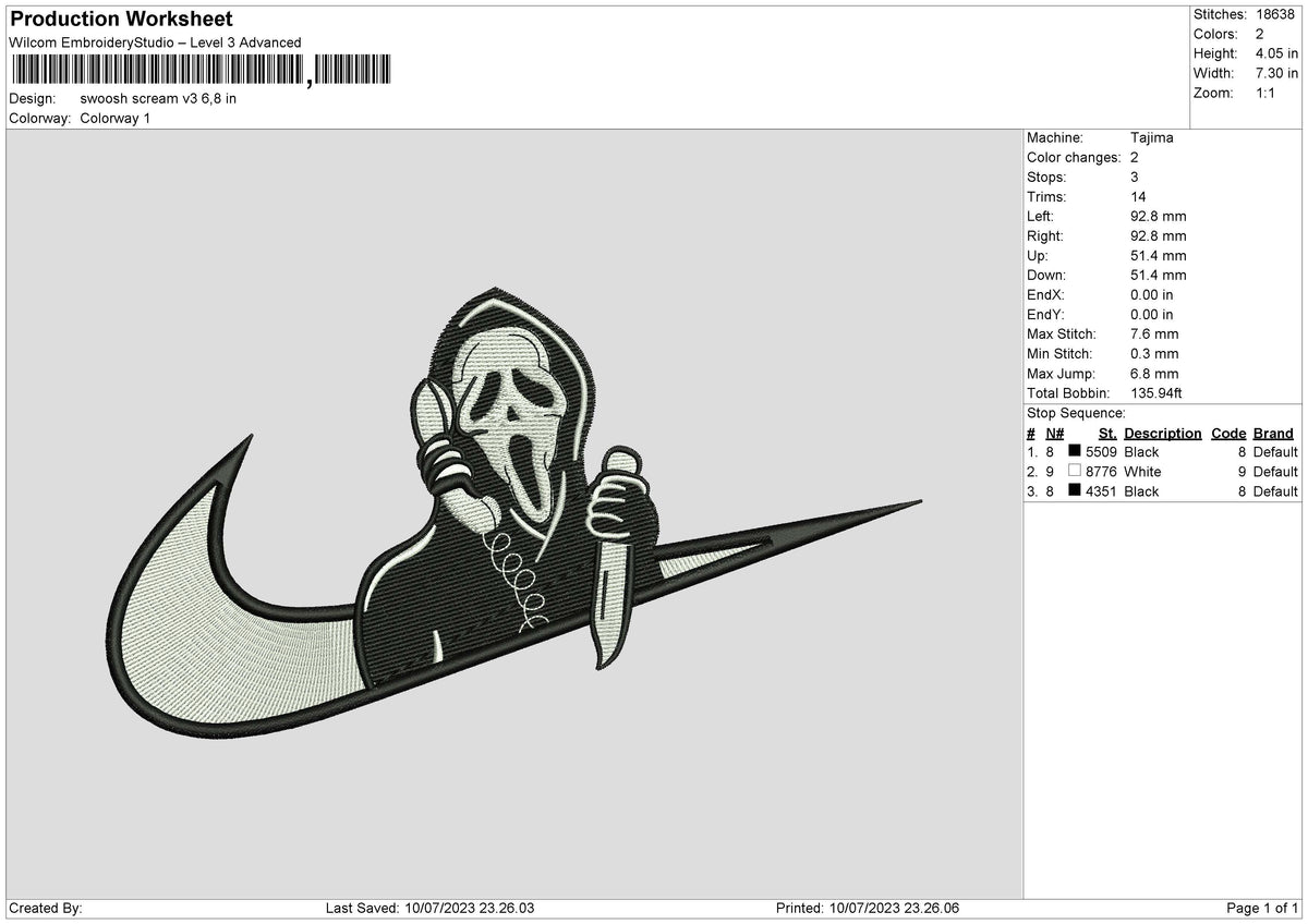 Swoosh Scream v3 Embroidery File 6 sizes