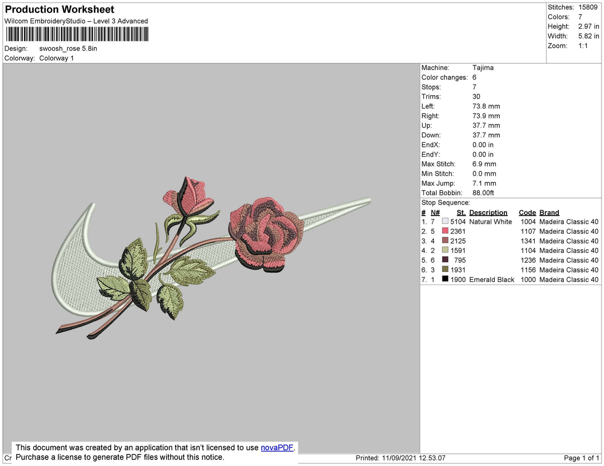 Swoosh Rose 002 Embroidery