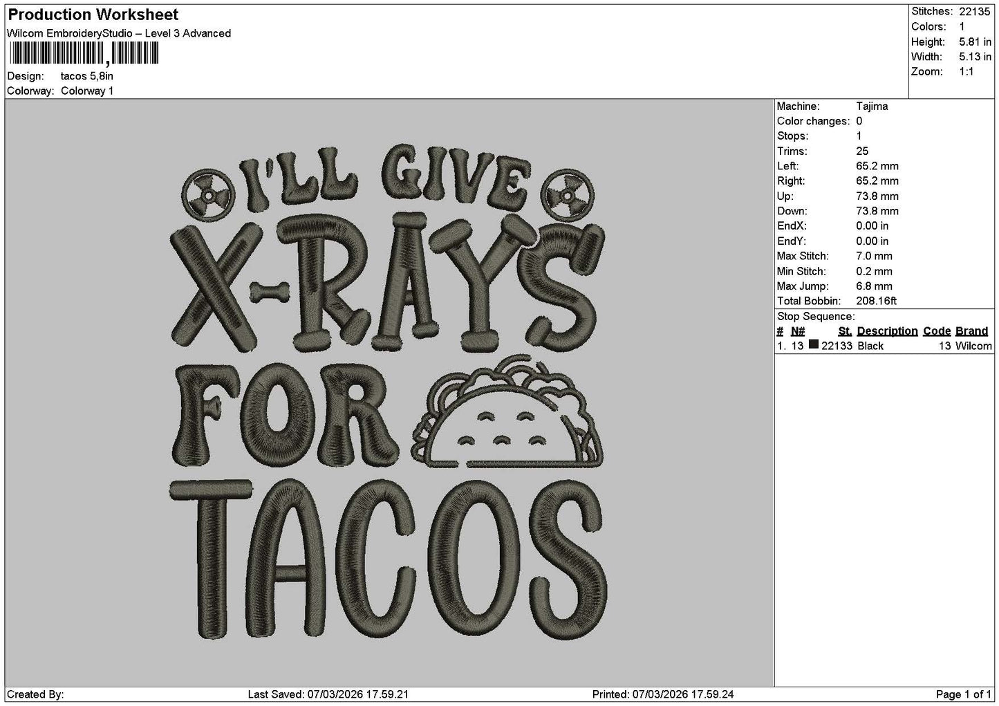 Tacostext 0703 Embroidery File 6 sizes