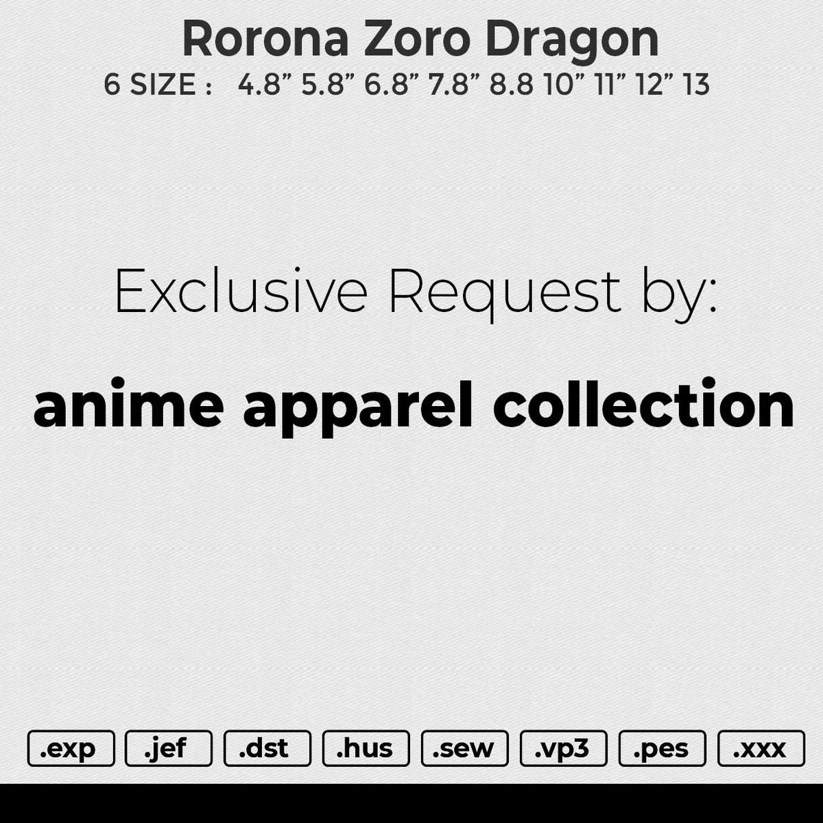 Rorona Zoro Dragon Embroidery File 8 size