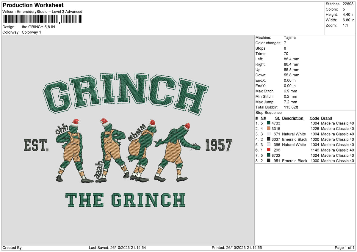Grinch Green Embroidery File 6 sizes