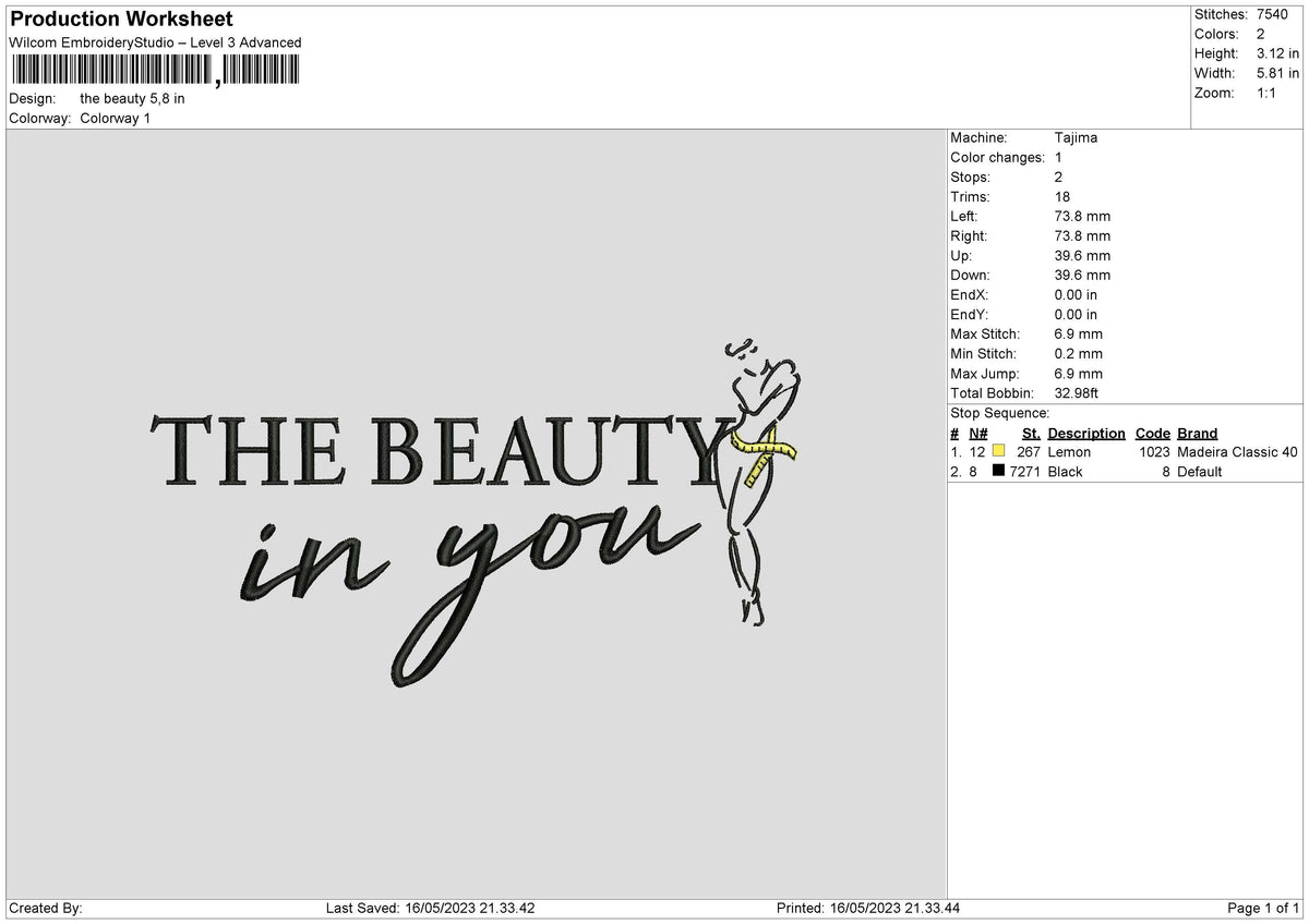 The Beauty Embroidery File 6 sizes