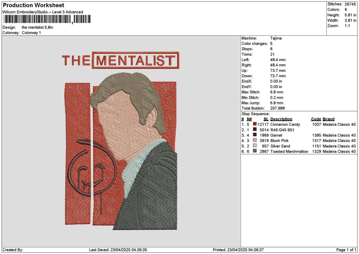 Mentalist Text Embroidery File 6 sizes