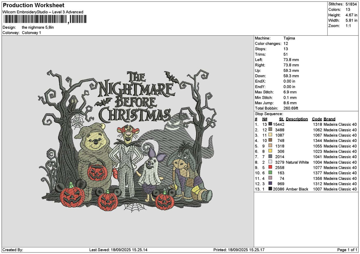 Nightmare 1809 Embroidery File 6 sizes