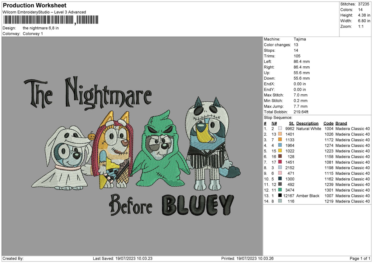 The Nightmare Embroidery File 6 sizes
