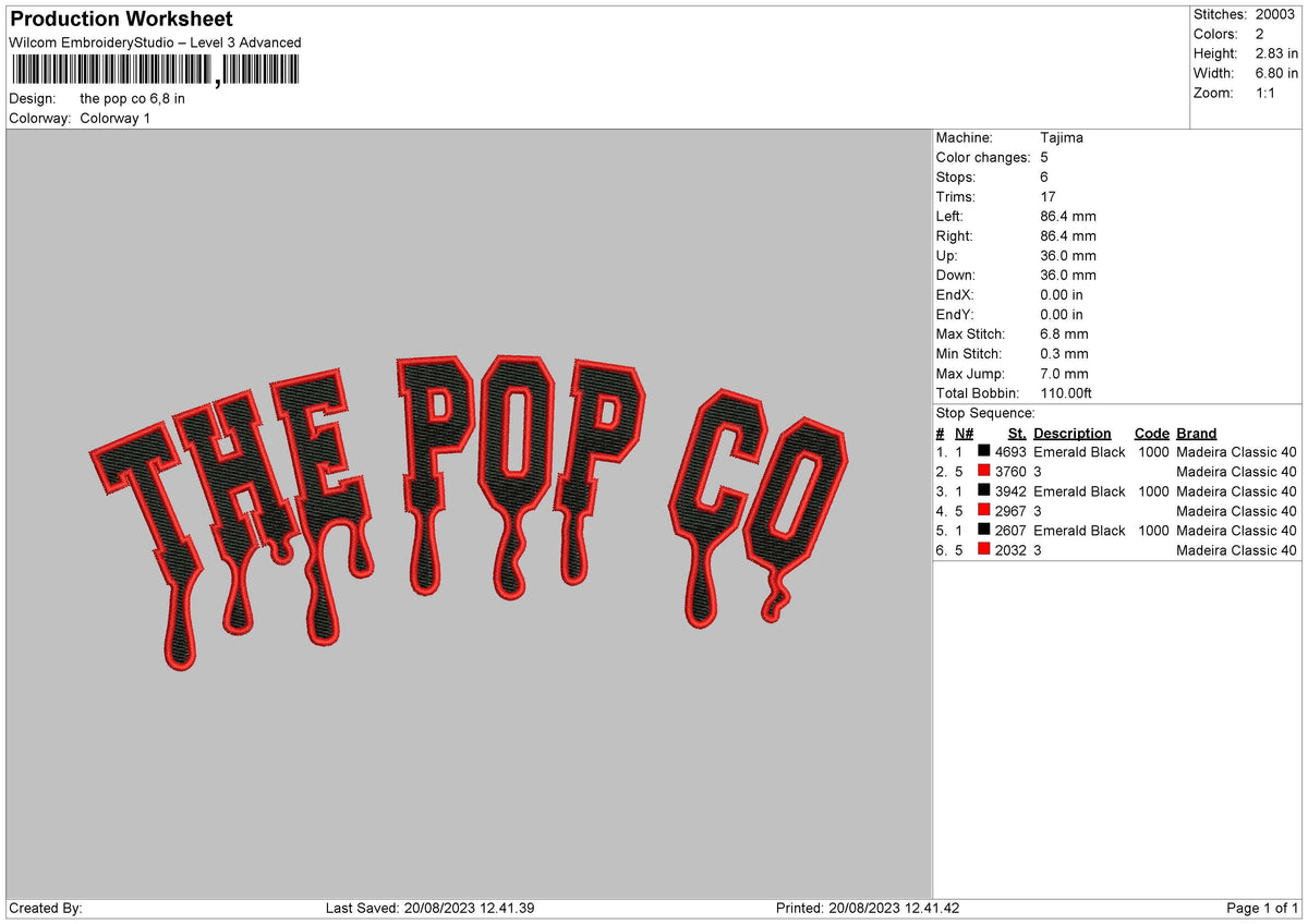 The Pop Embroidery File 6 sizes