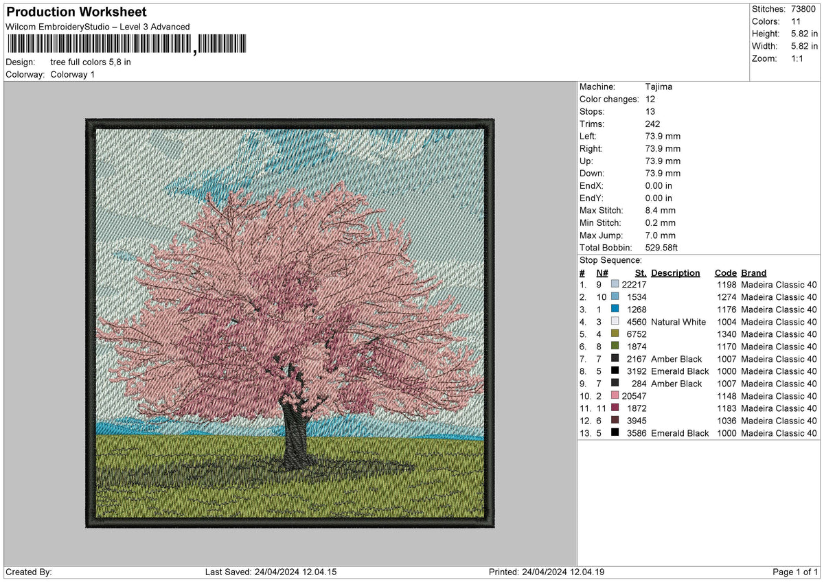 Tree Square Embroidery File 6 sizes