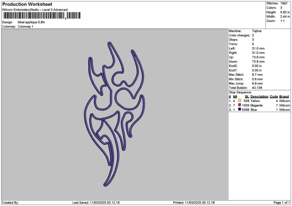 Tribal App 1103 Embroidery File 6 sizes