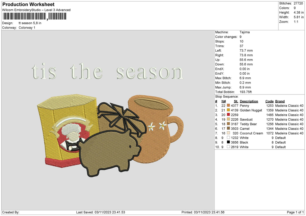 Tt Season Embroidery File 6 sizes