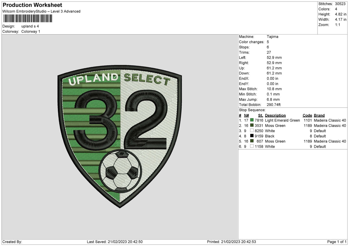 Upland S Embroidery File 6 sizes