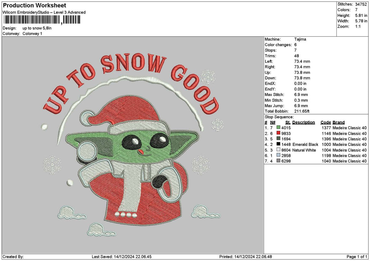 Yodaxmas 1412 Embroidery File 6 sizes