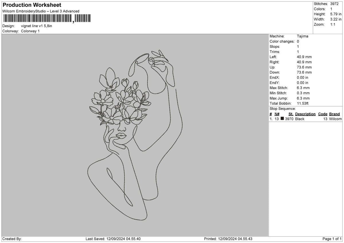 Flowers Line V1 Embroidery File 6 sizes