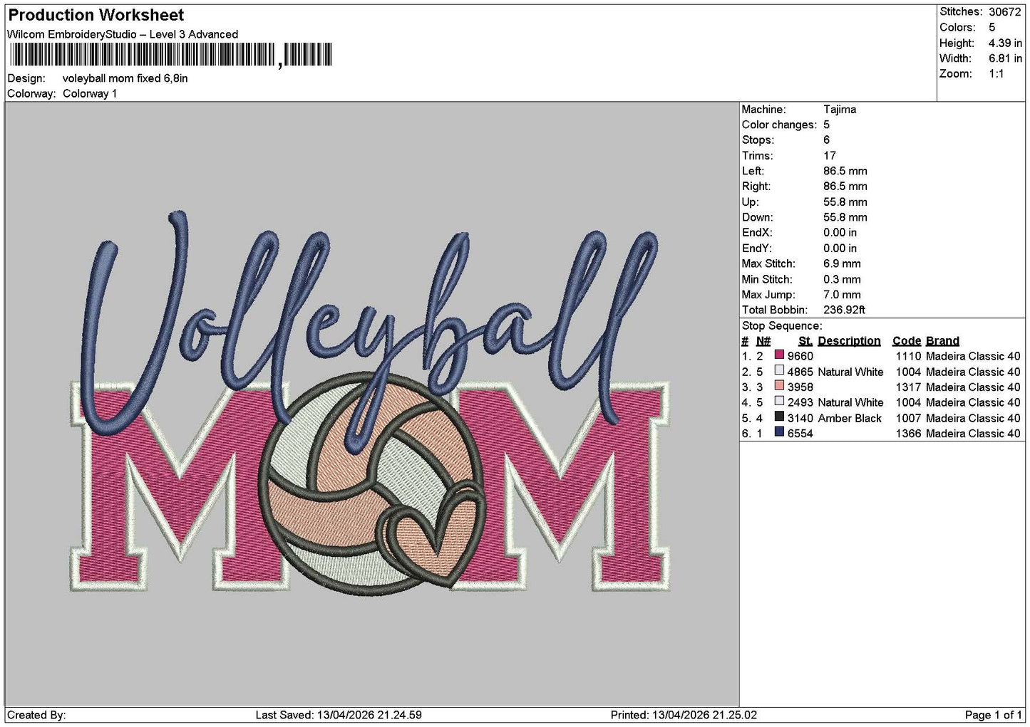 Volleytext 1204 Embroidery File 6 sizes