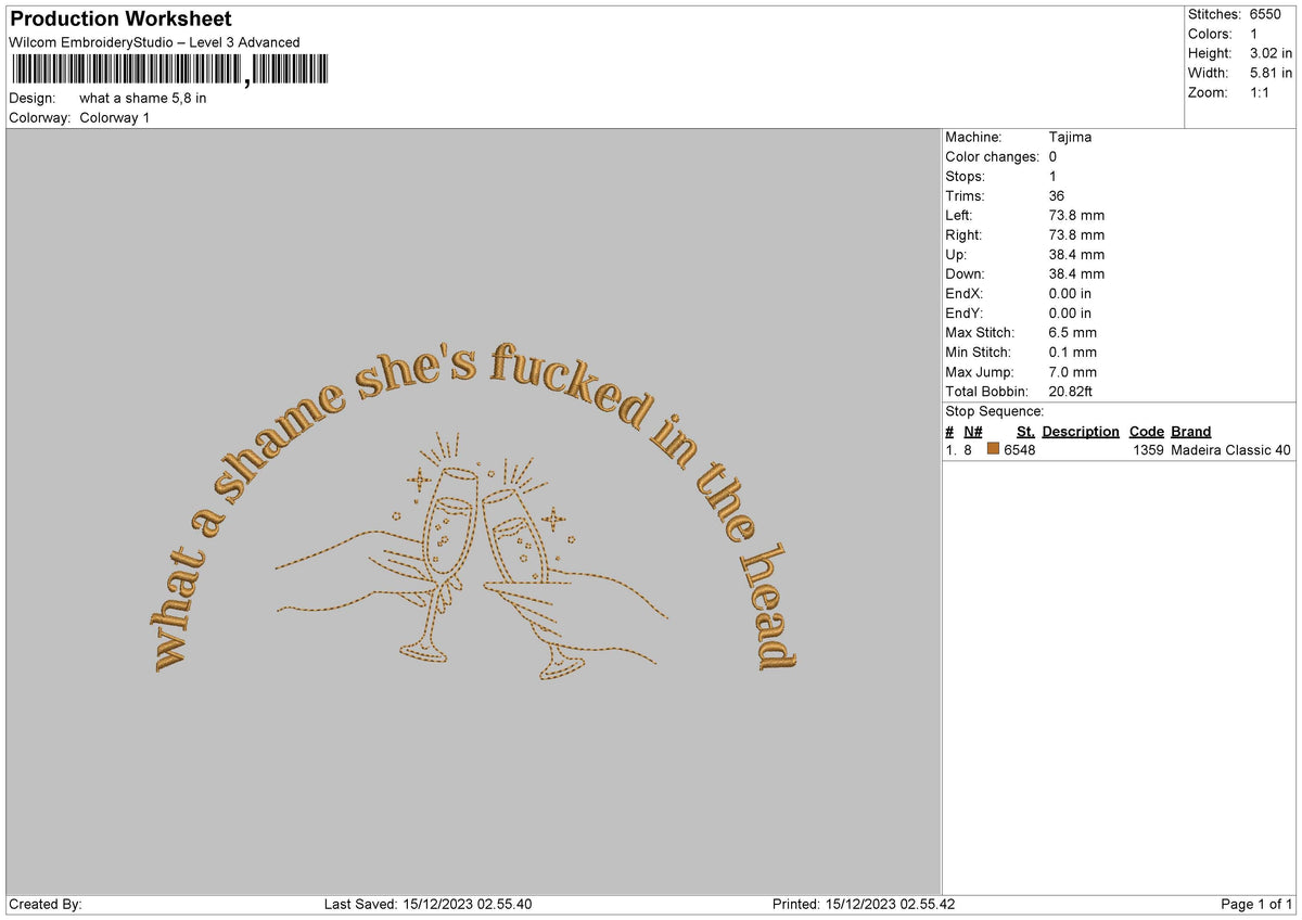 Shame Text Embroidery File 6 sizes