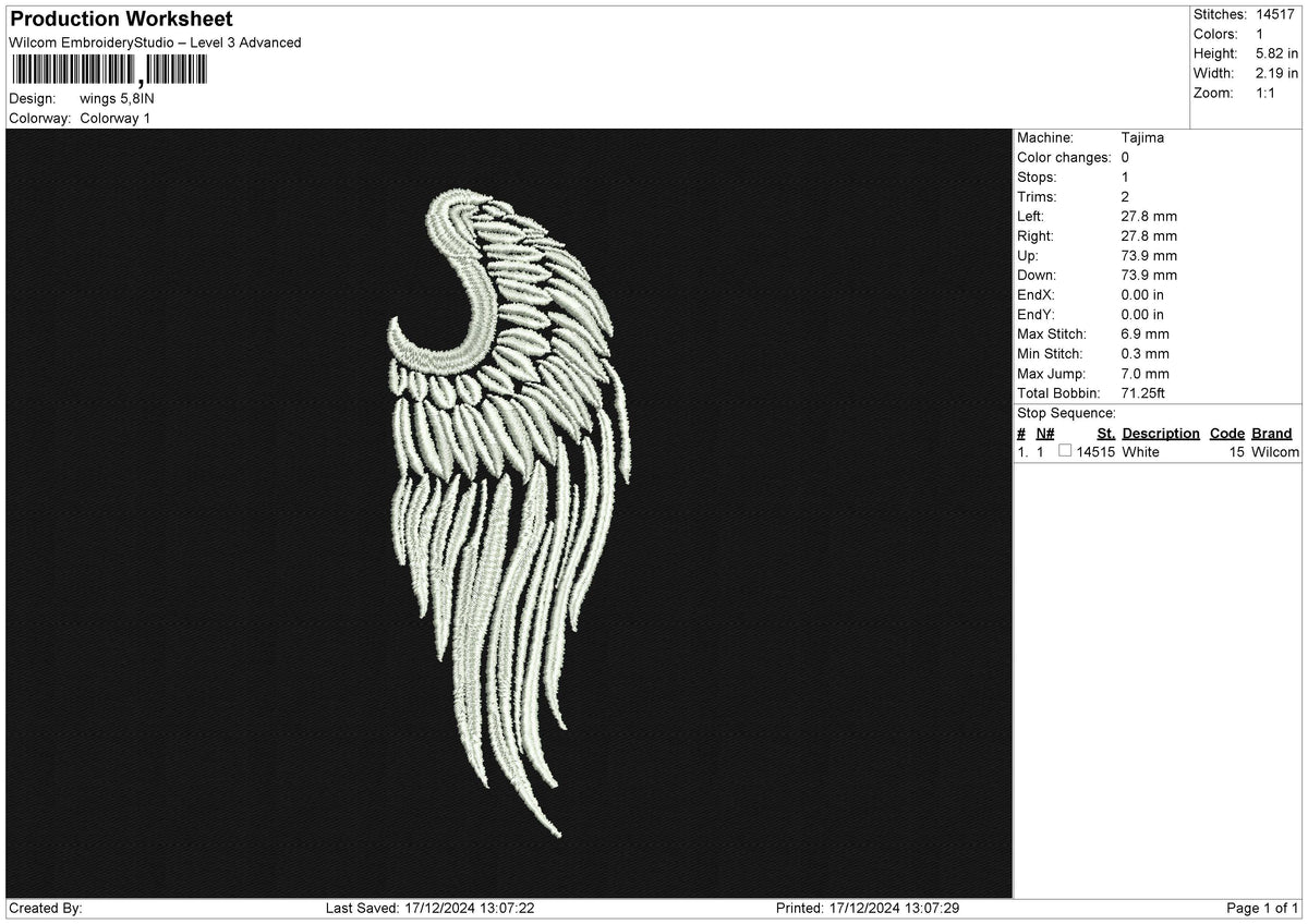 WING 1 WING 2 Embroidery File 10 size