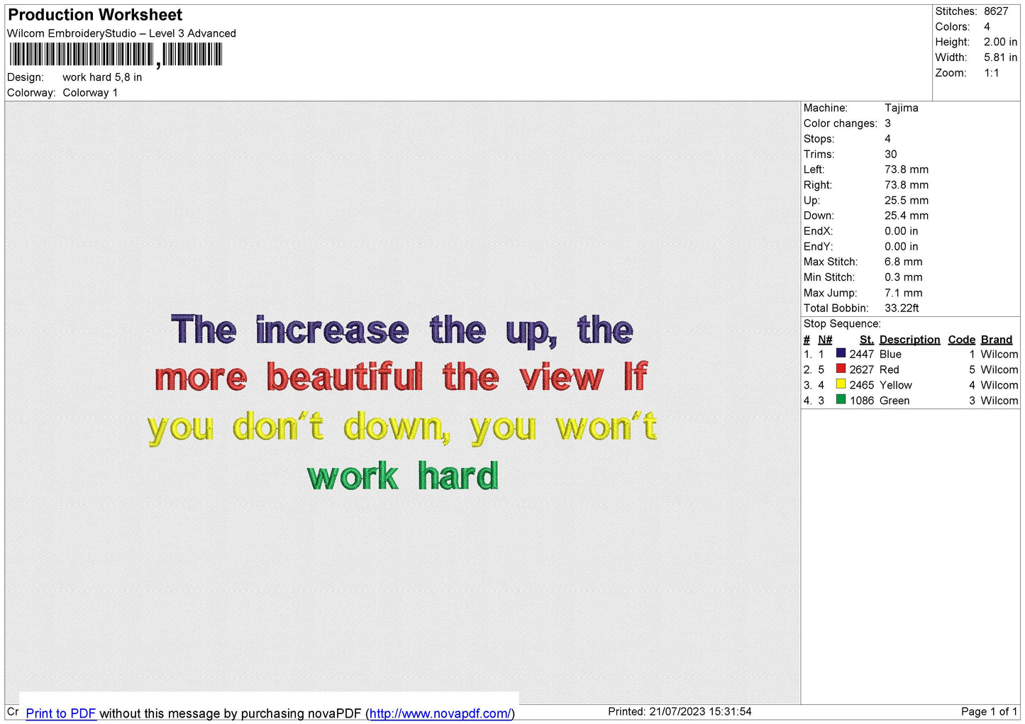 Work Hard Embroidery File 6 size