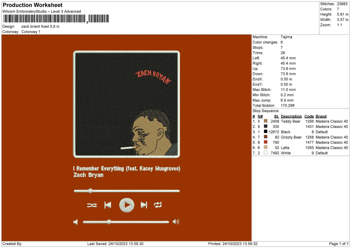 Zack Player Embroidery File 6 sizes