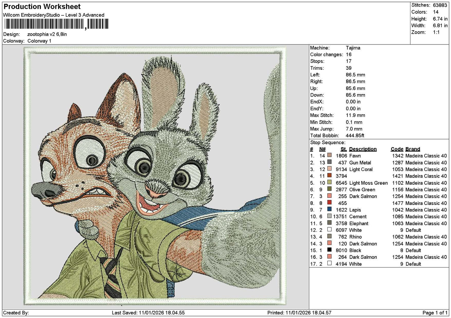 Foxrabbit 1101 V2 Embroidery File 6 sizes