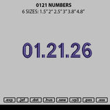 0121 Numbers Embroidery File 6 sizes