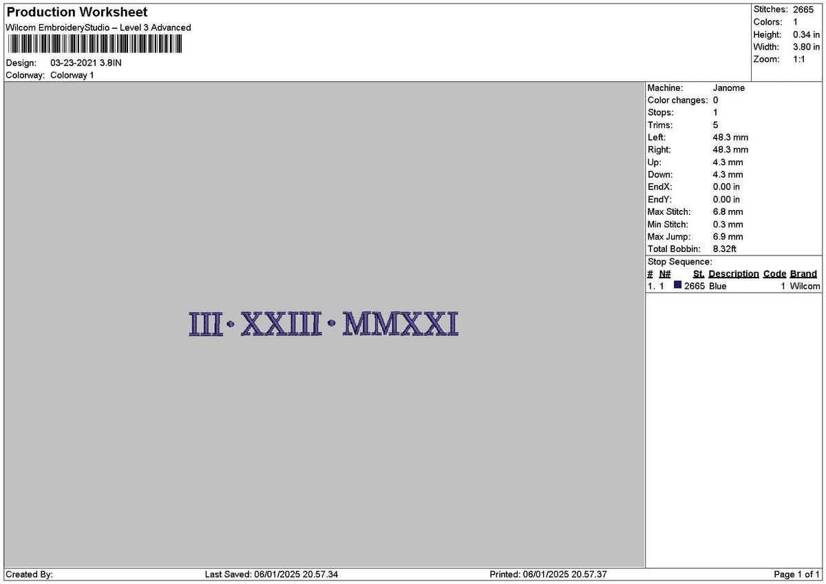 Roman Numerals 0323 Embroidery File 6 sizes