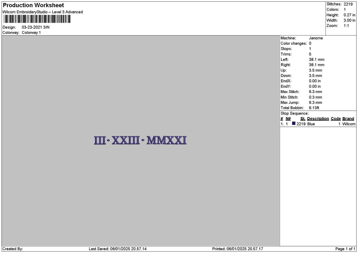 Roman Numerals 0323 Embroidery File 6 sizes