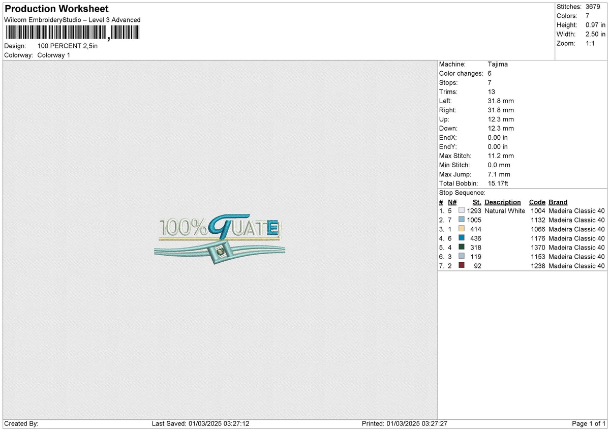 100 PERCENT Embroidery File 6 size
