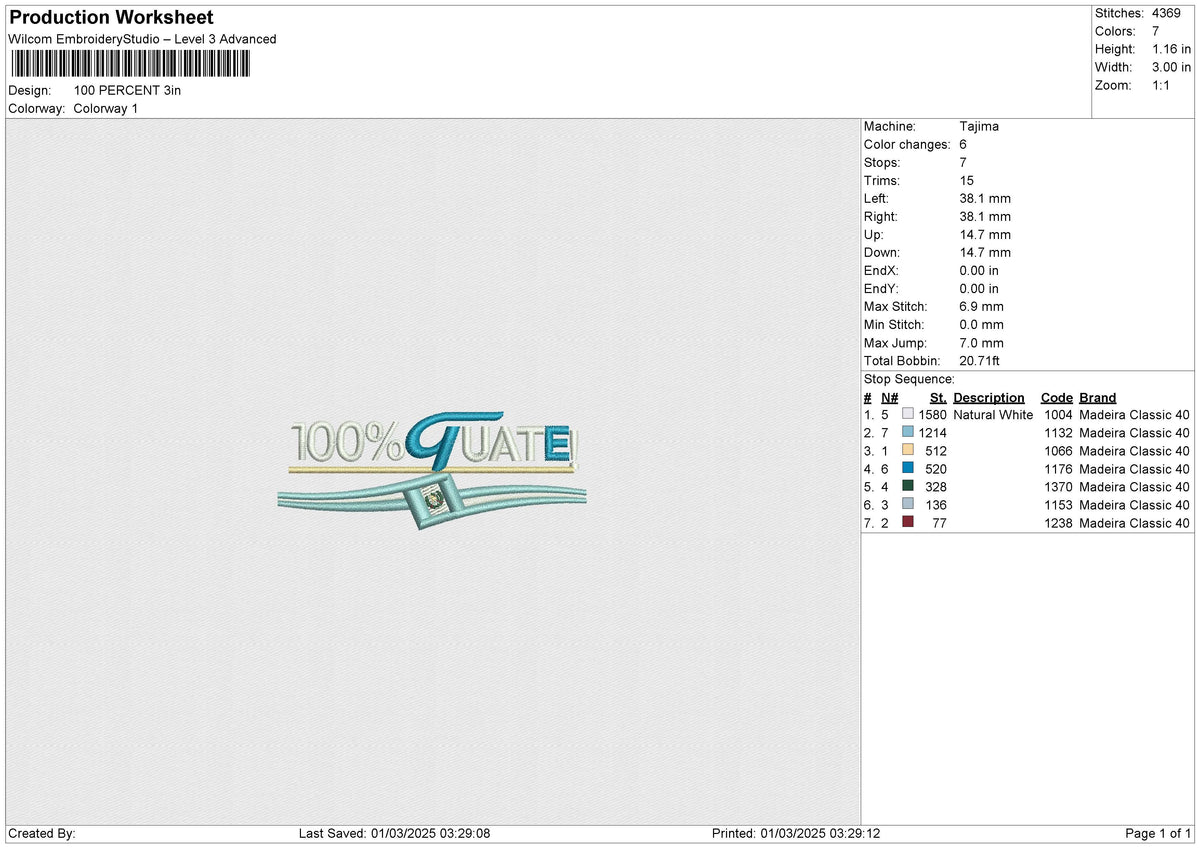 100 PERCENT Embroidery File 6 size