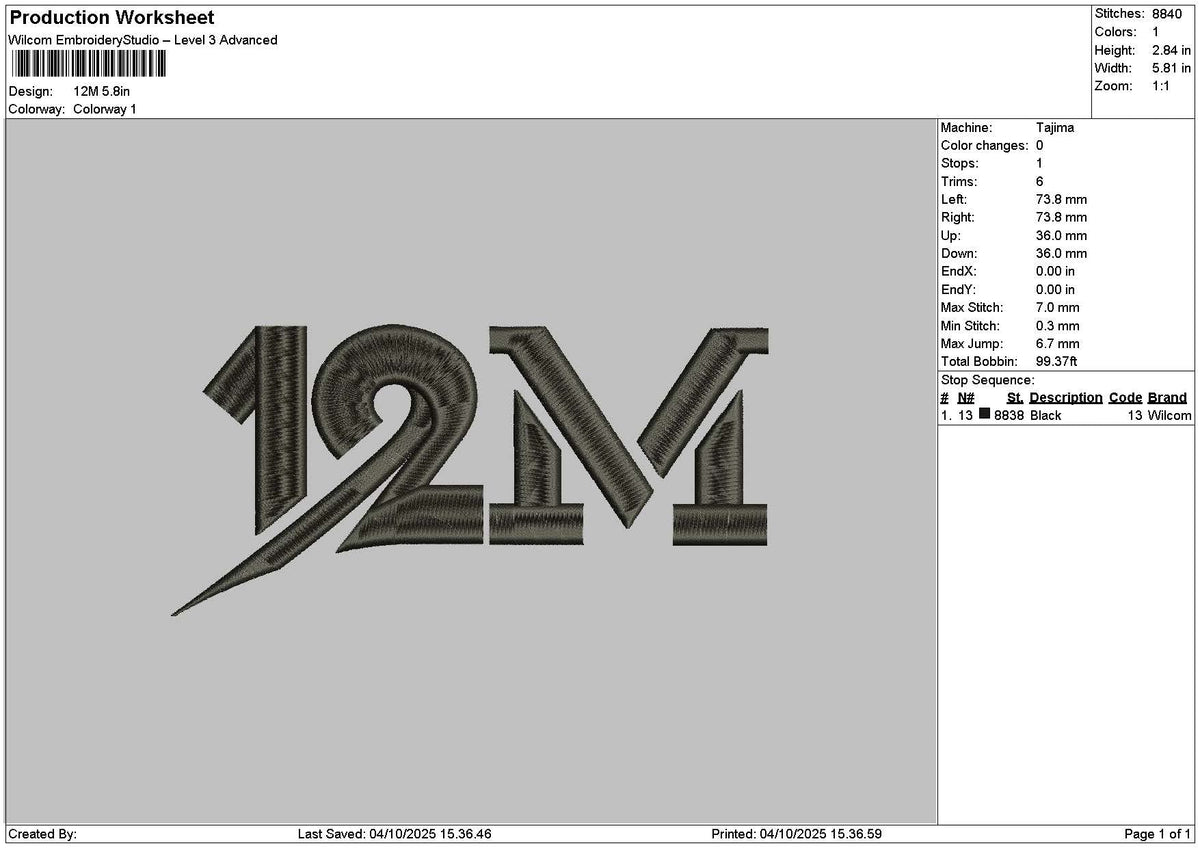 12M Black Embroidery File 6 sizes