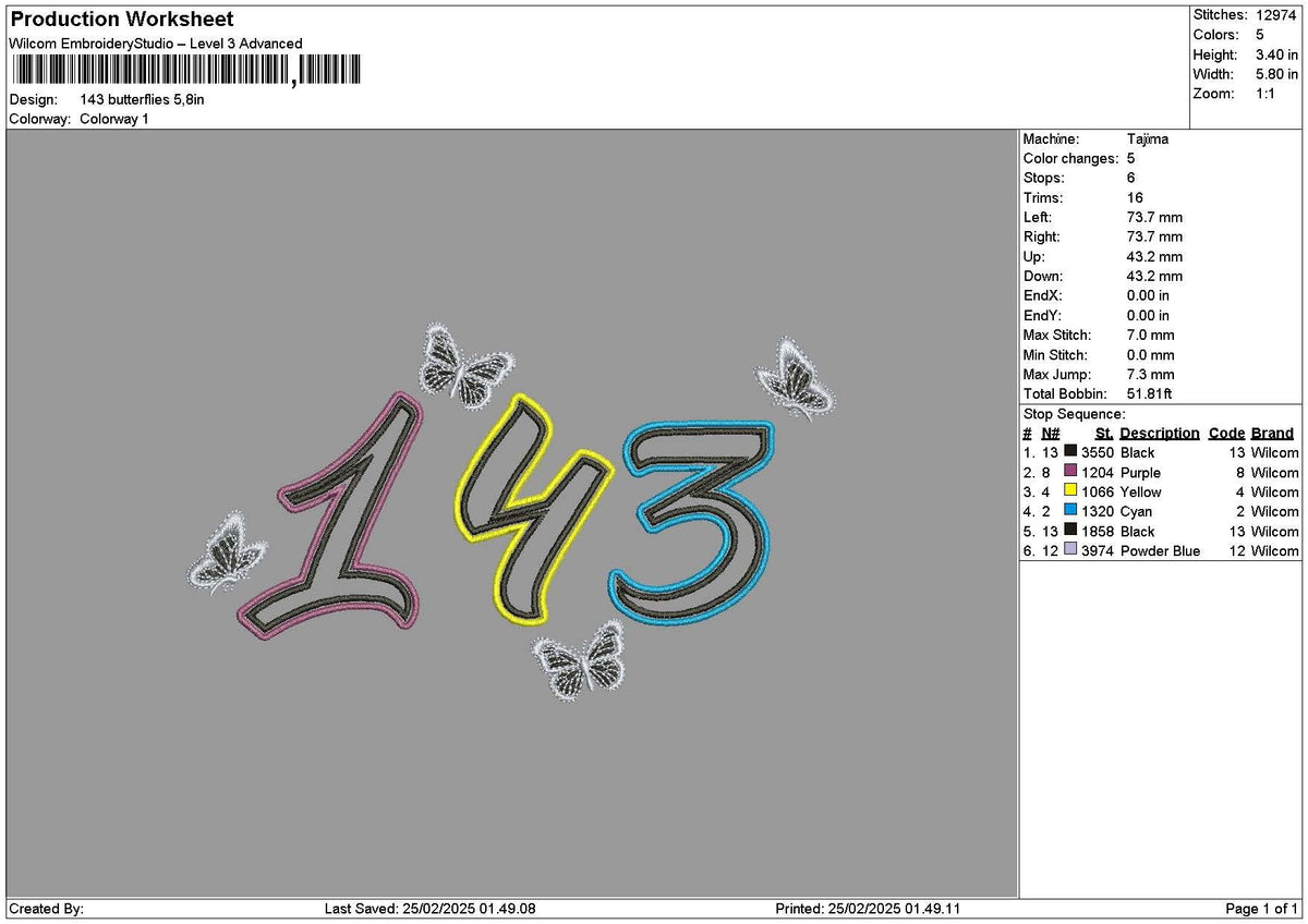 Butterflies 2502 Embroidery File 6 sizes