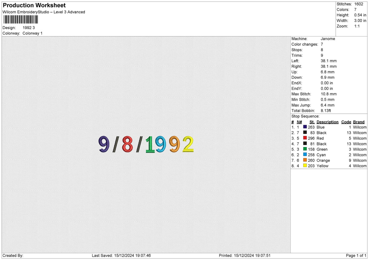1992 Embroidery File 6 size
