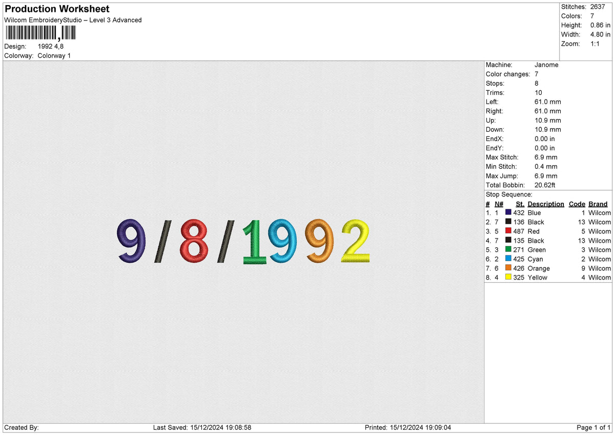 1992 Embroidery File 6 size