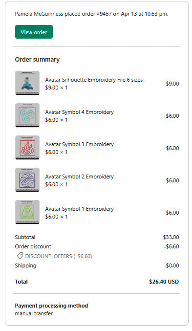 Pamela McGuinness order #9457
