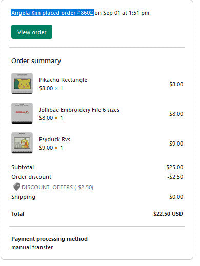 Angela Kim order #8602