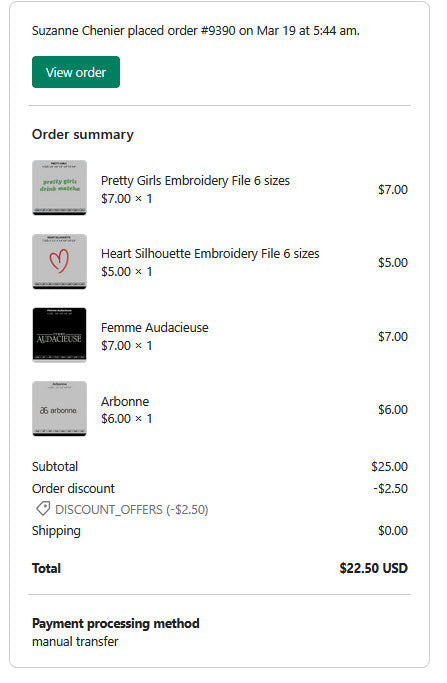 Suzanne Chenier  order #9390