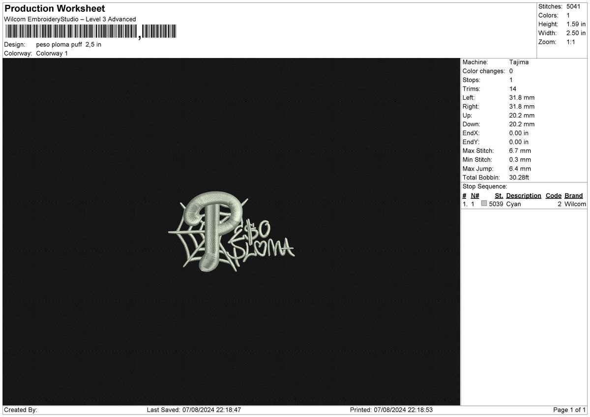 Peso Ploma puff Embroidery File 6 size