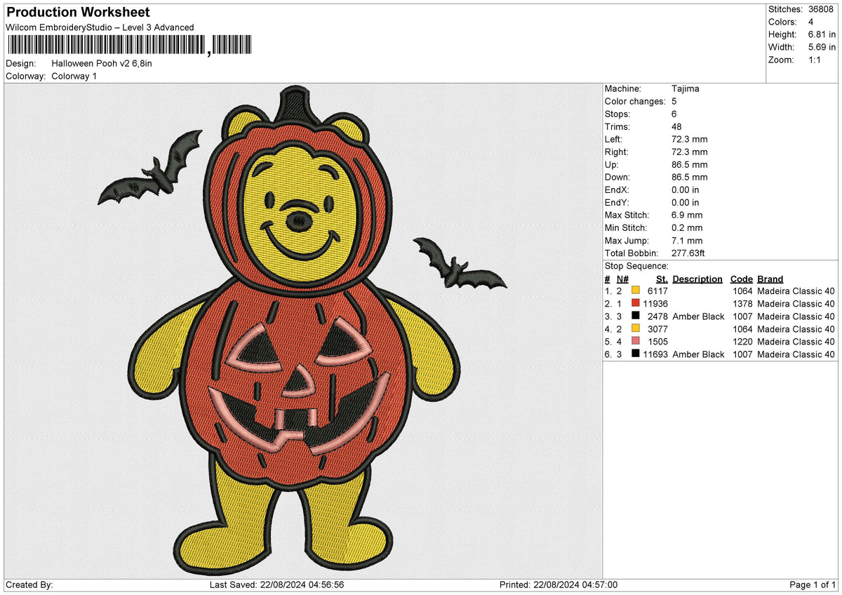 Halloween Pooh v2 Embroidery File 6 size
