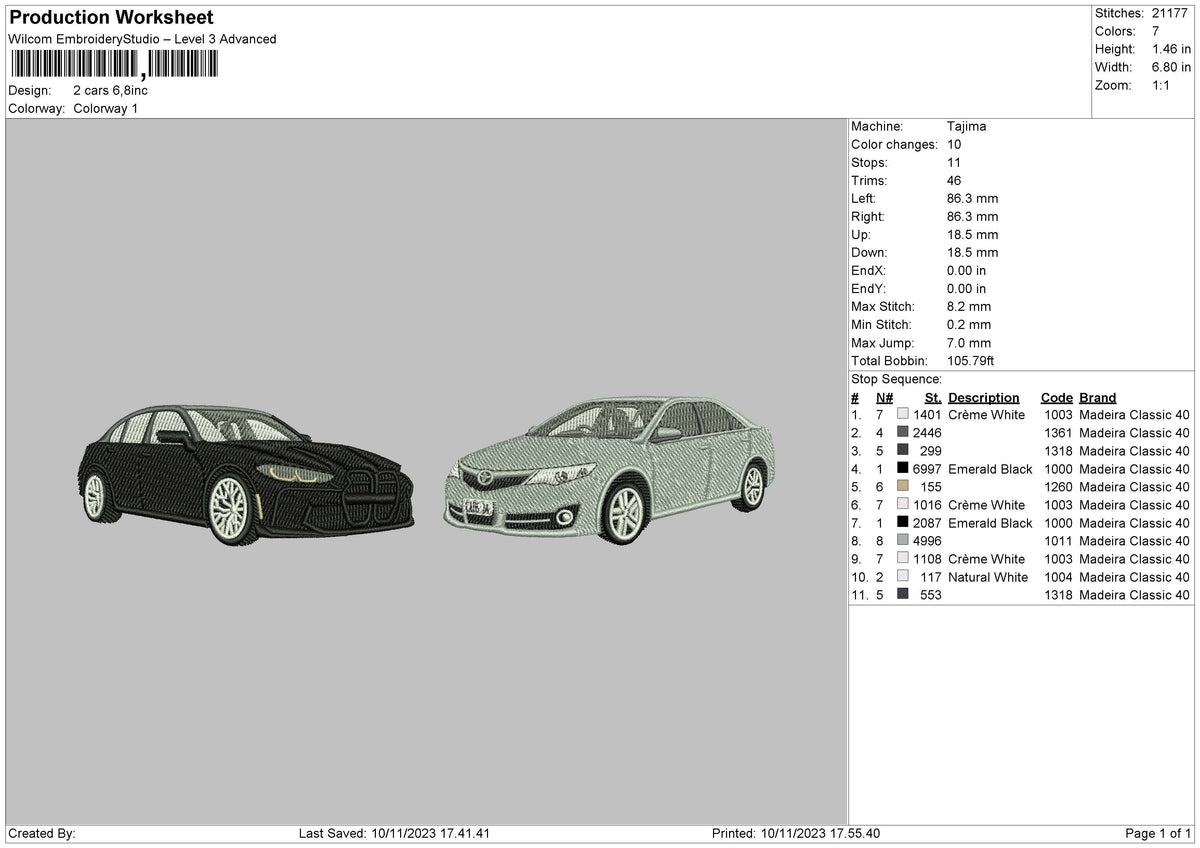2 Cars Embroidery File 6 sizes