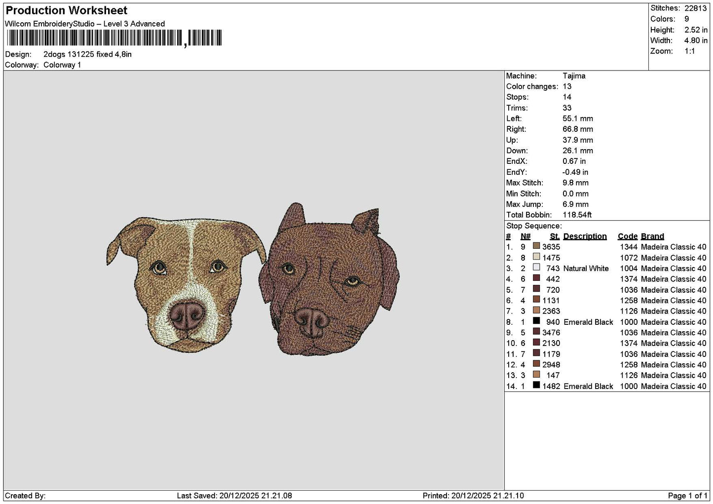 2 Dogs 1312 Embroidery File 6 sizes