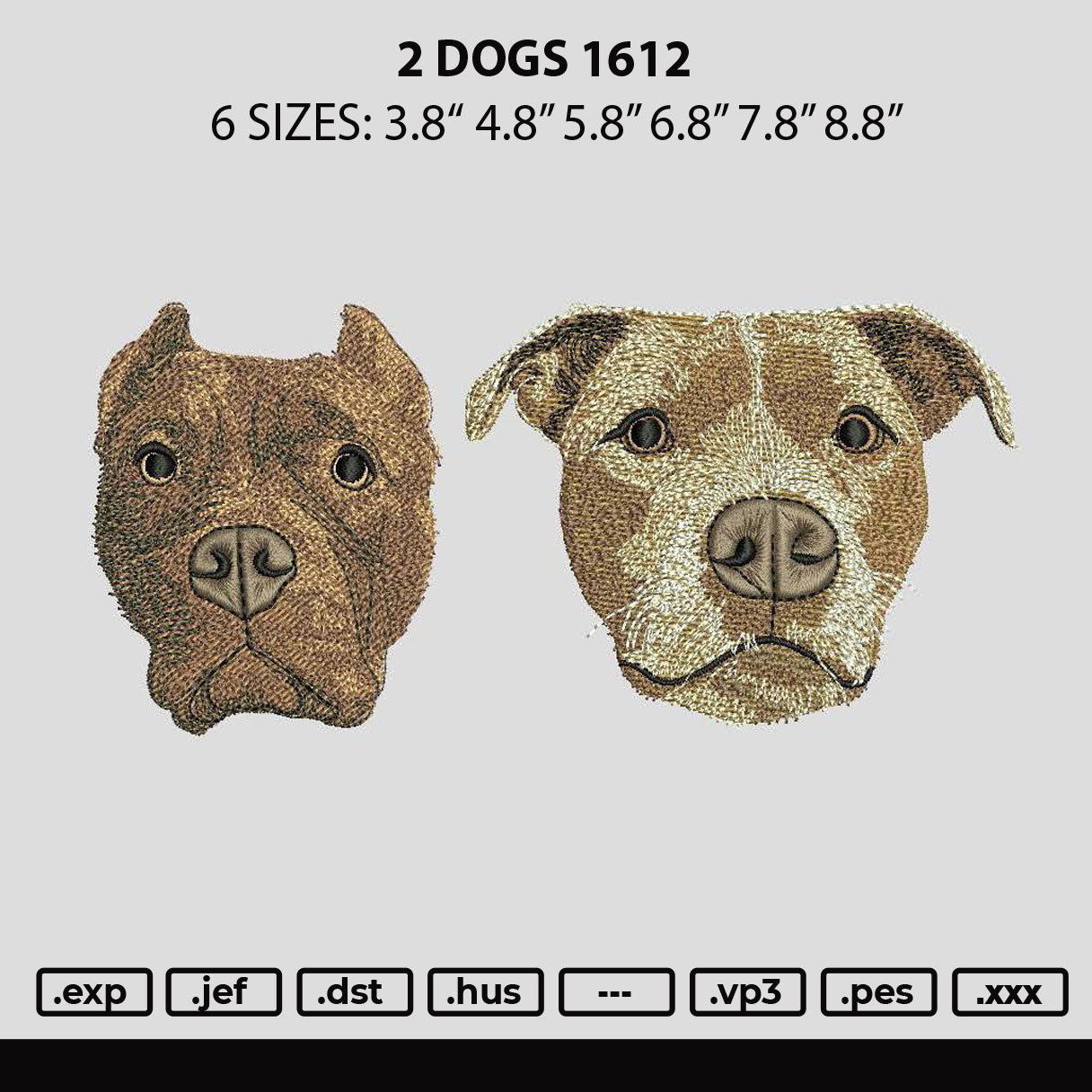 2 Dogs 1612 Embroidery File 6 sizes