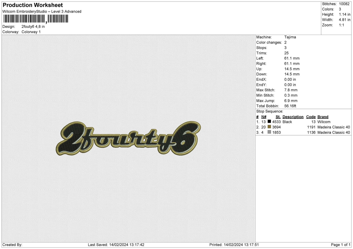 2fouty6 Embroidery File 6 size