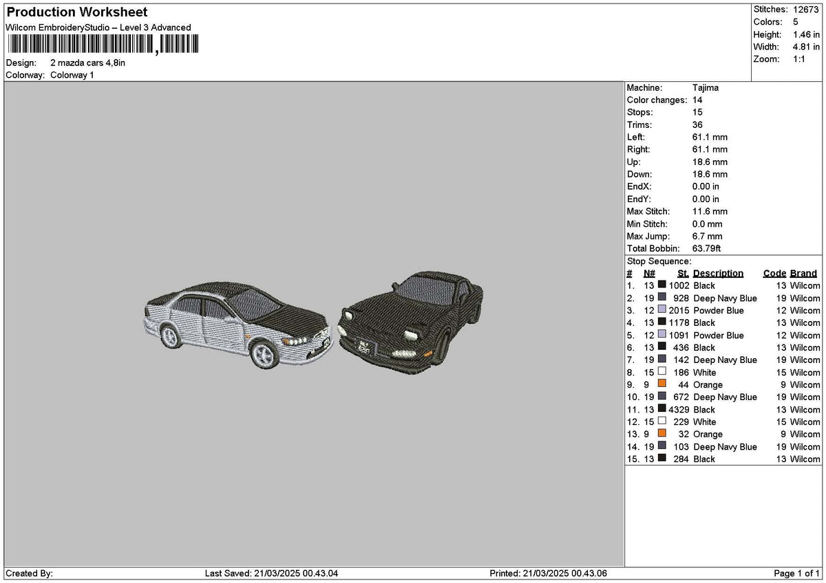 Two Cars 2103 Embroidery File 6 sizes
