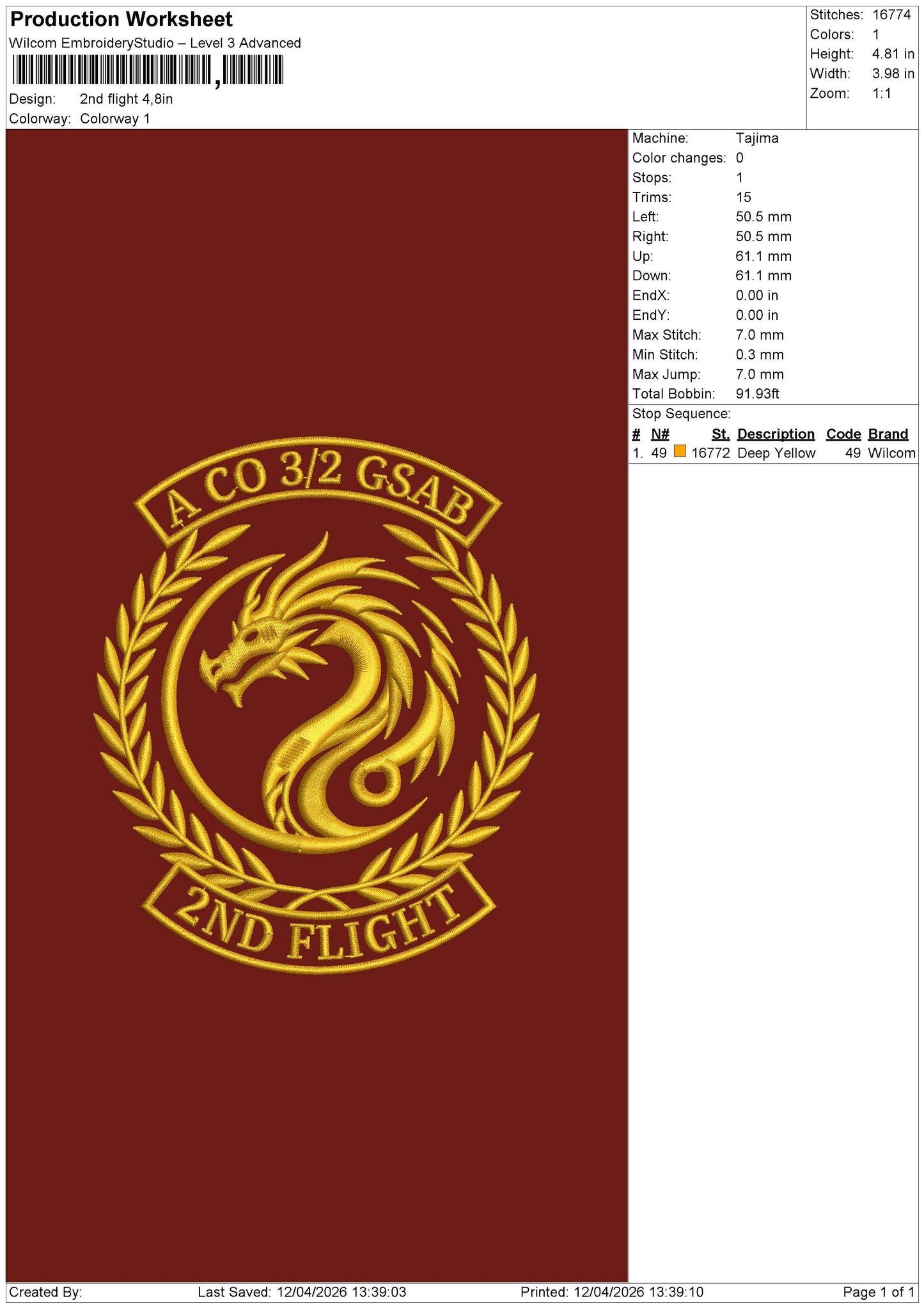 2nd flight Embroidery File 6 sizes