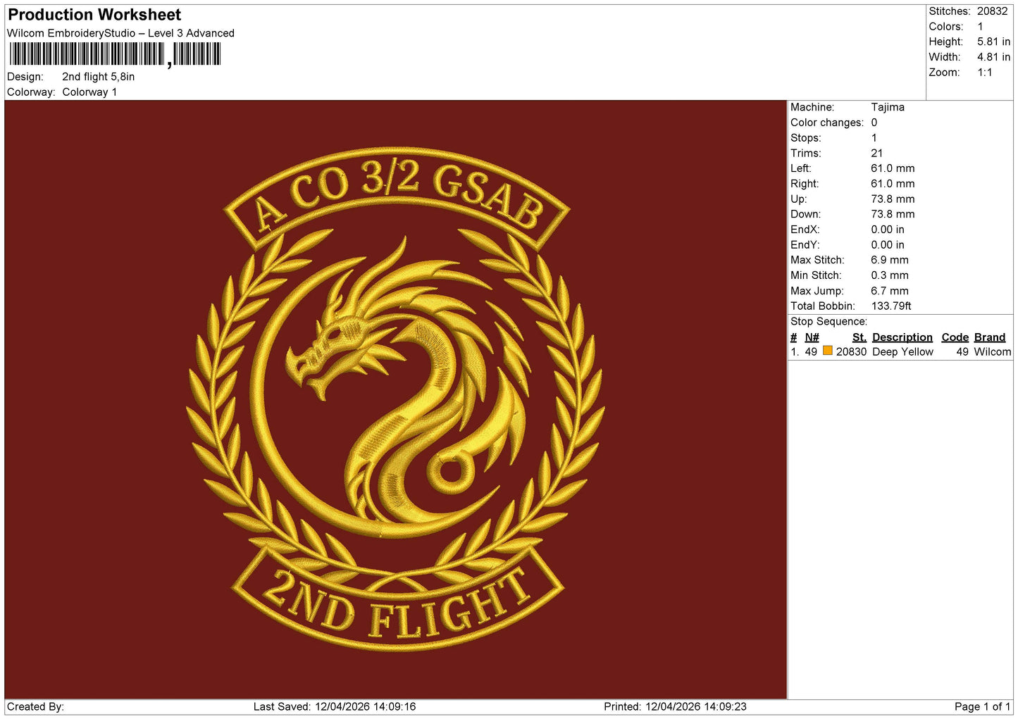2nd flight Embroidery File 6 sizes