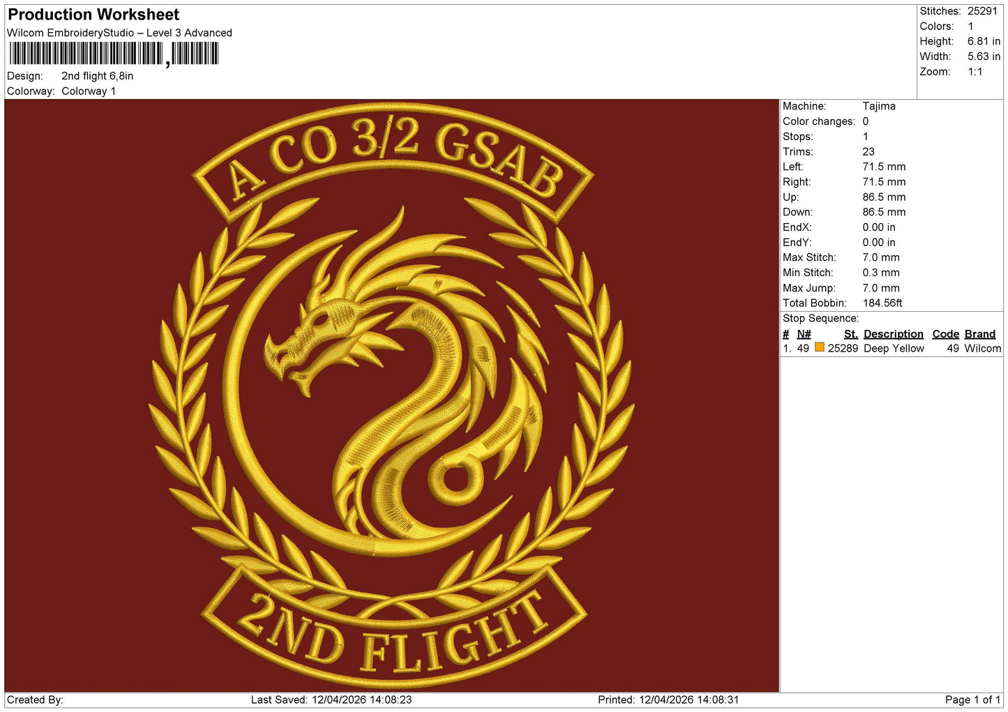 2nd flight Embroidery File 6 sizes