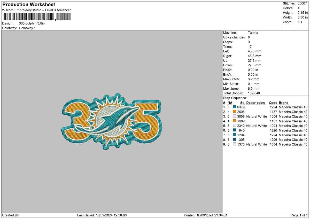 Dolphin 1609 Embroidery File 6 sizes