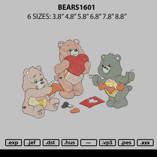 Bears 1601 Embroidery File 6 sizes