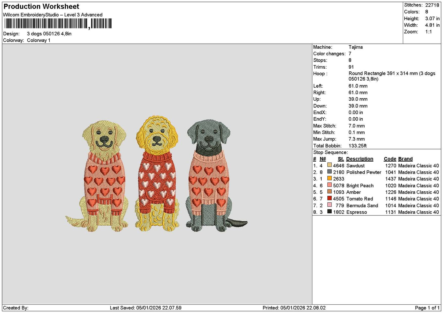 3 Dogs 0501 Embroidery File 6 sizes