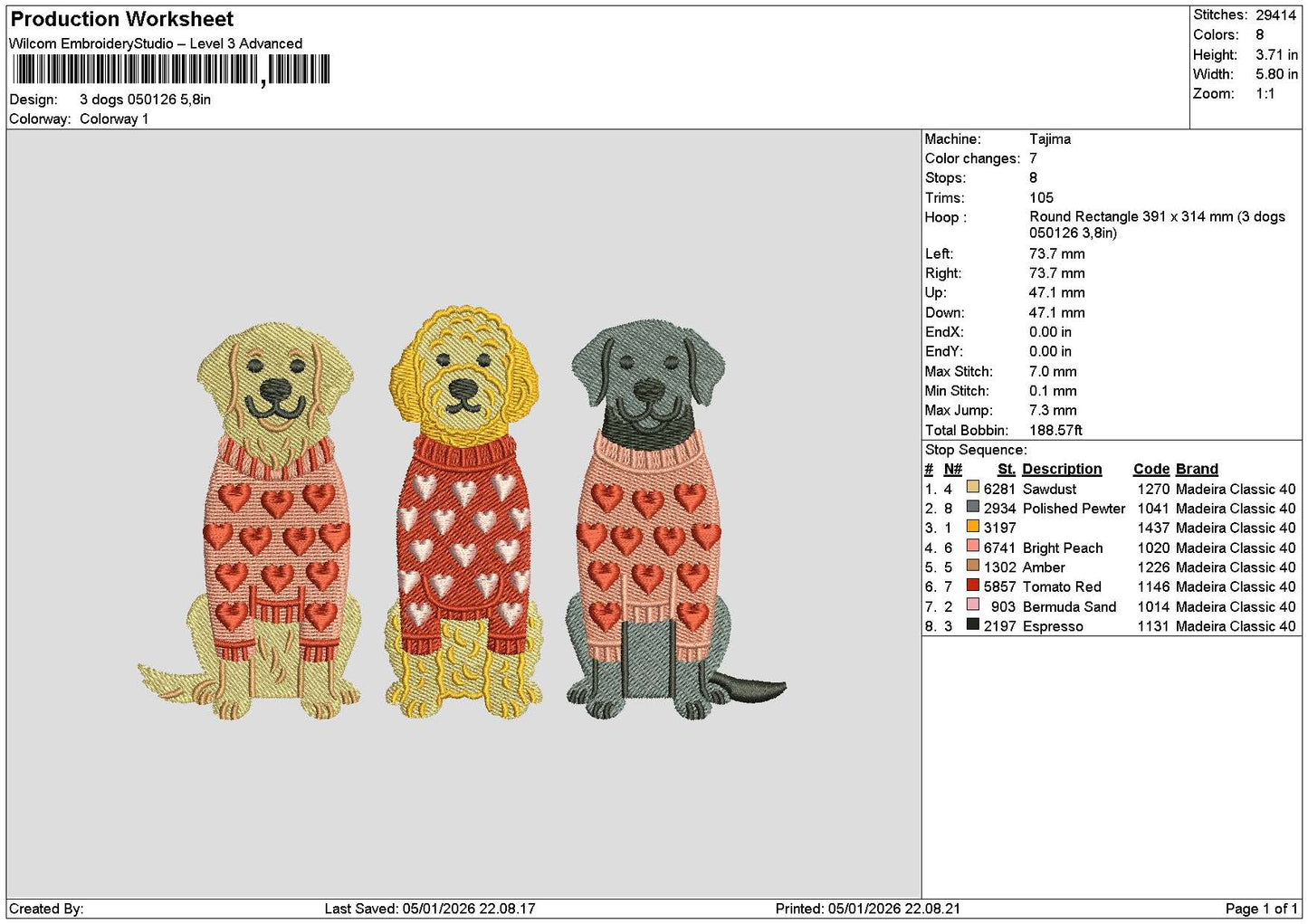 3 Dogs 0501 Embroidery File 6 sizes